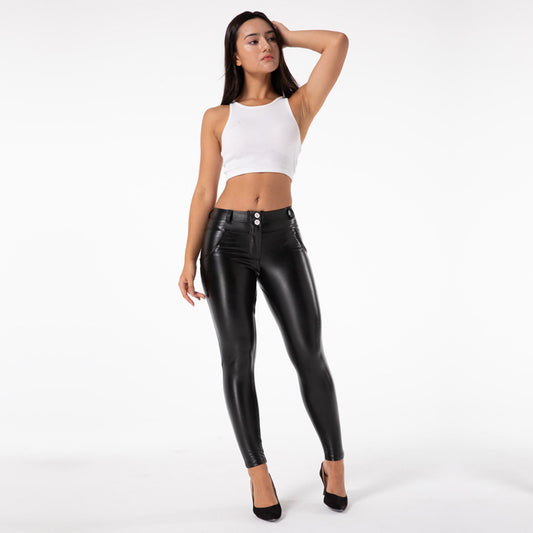 Women's Leather Pants Elastic Mid-waist Plus Velvet Leggings