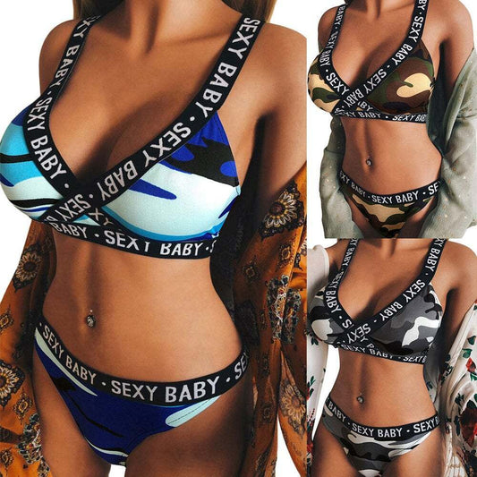 Cross Border Products New European And American Style Underwear Letter Camouflage Suit