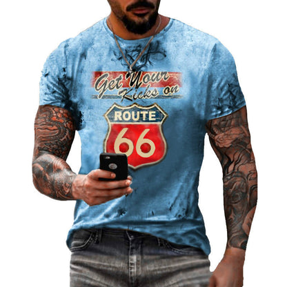 Round Neck Digital Print Slim Pullover Men's T-shirt