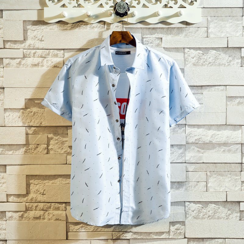 Men's Shirt Youth Loose Fashion Printed Shirt Simple Casual Lapel Shirt