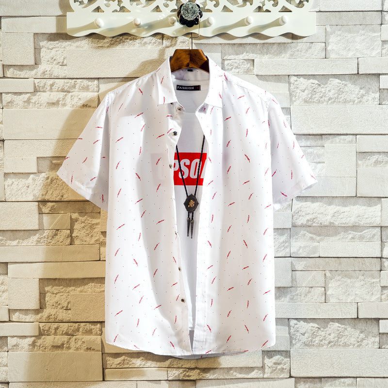 Men's Shirt Youth Loose Fashion Printed Shirt Simple Casual Lapel Shirt